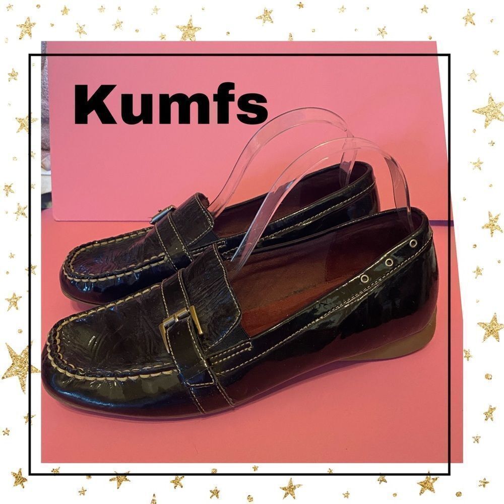 Kumfs New Zealand Women's Black Patent Leather Flats Loafers 9 9.5